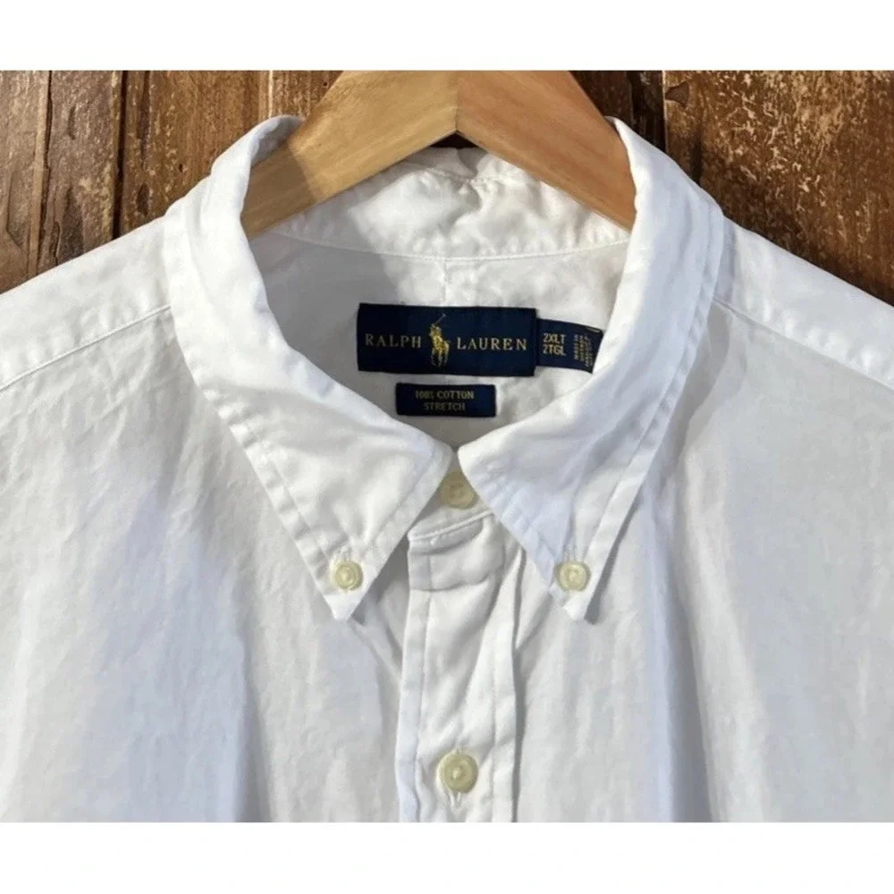 Mens Ralph Lauren L/S Button Down Shirt White 100% Cotton Stretch 2XLT